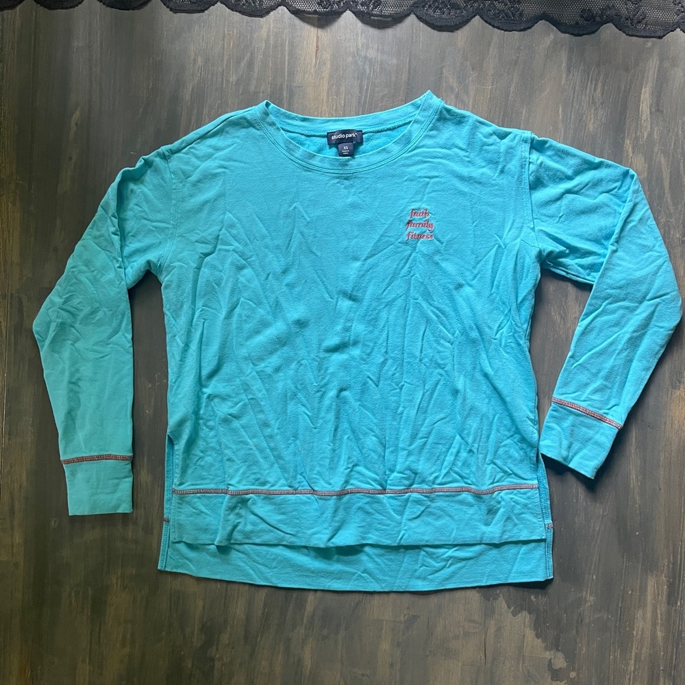 Studio Park Teal Crewneck with Embroidery